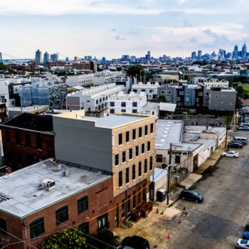 An aerial view of a city.