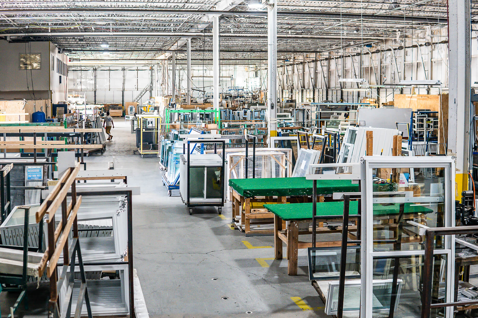 A large warehouse full of glass products.