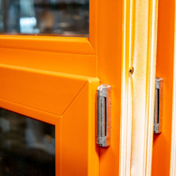 A close up of an orange window.